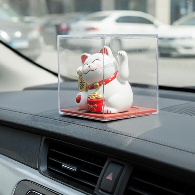 Caaju 5cm Plastic Maneki Neko Lucky Cat - Waving Arm Solar Powered Good Luck Wealth Display - Image 5